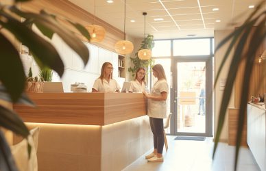 Photo of Dental clinic receptionists make appointments and ask questions about patients, using natural light
